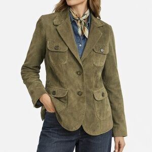 Suede Jacket Olive Green Utility Jacket Bush Blazer Transitional Season Coat M
